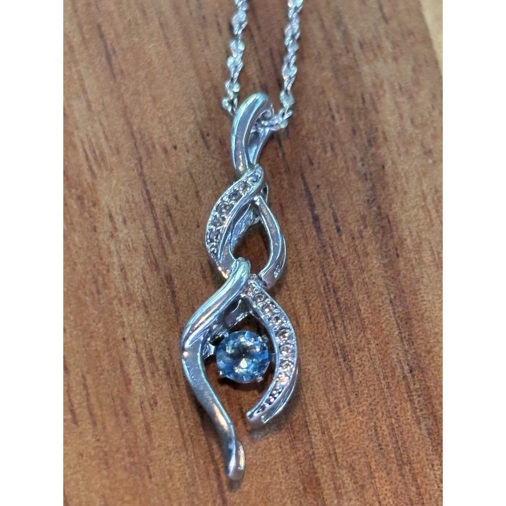 Sterling Silver 925 Blue Topaz & White Sapphire Pendant w/ 18" chain